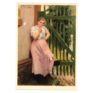 Vintage Anders Zorn Swedish Postcard At The Gate Vid Grinden 1899 Art Museum